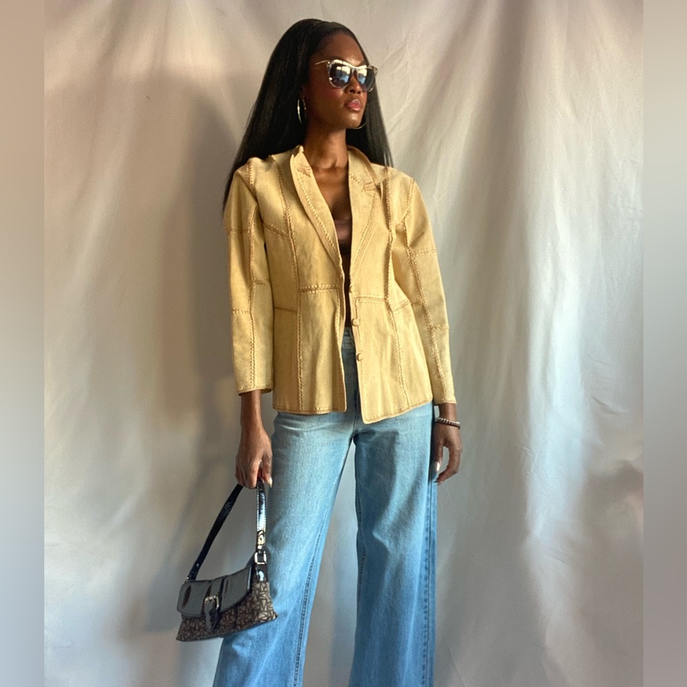 Beige leather patchwork jacket - Picture 8 of 13